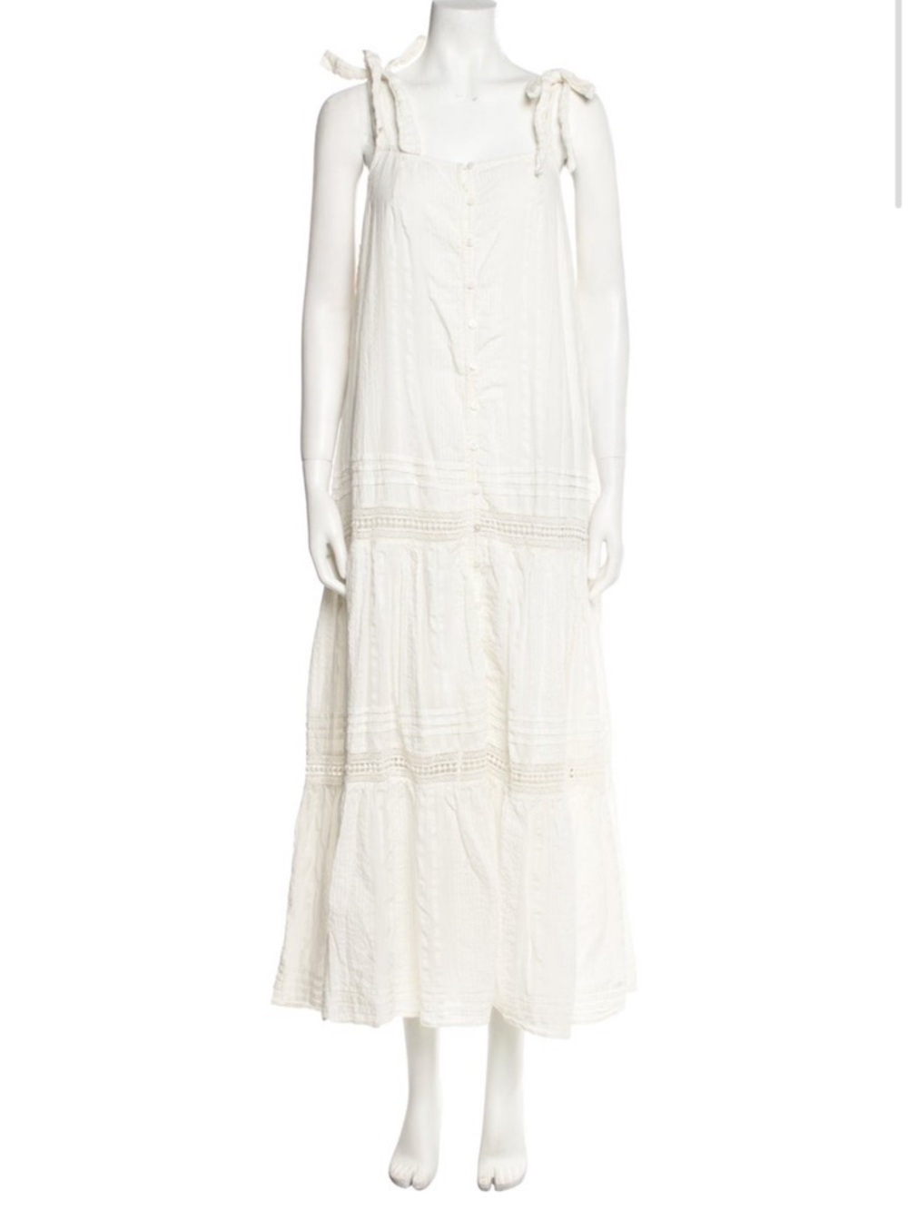 Cleobella White Tie-Shoulder Tiered Maxi Dress